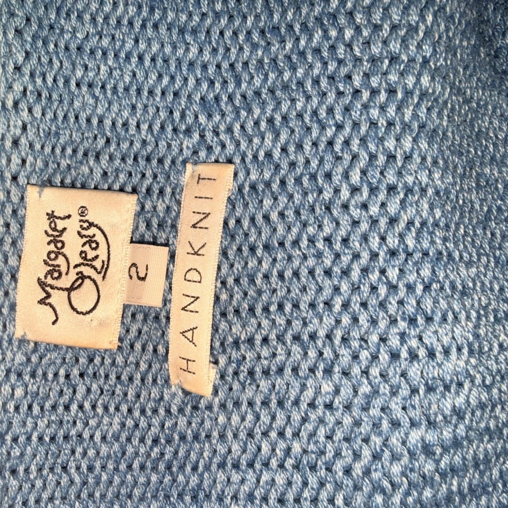 Margaret O'Leary Handknit‎ V-Neck Sweater Womens 2 Blue Good Cable Knit Pullover - Picture 3 of 3